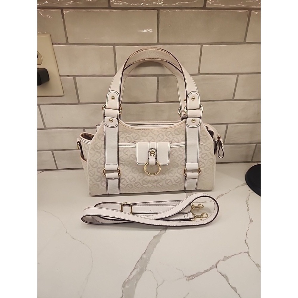 Etienne Aigner Vintage Cotton Canvas Handbag with Double Handle W Shoulder Strap